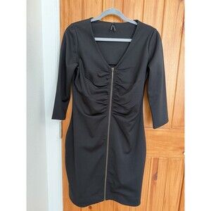 LAPIS Women’s Ruched Black Stretch Midi Dress W/ Zipper Size US XL Feminine